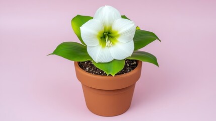 Obraz premium White Flower in Terracotta Pot on Pink Background