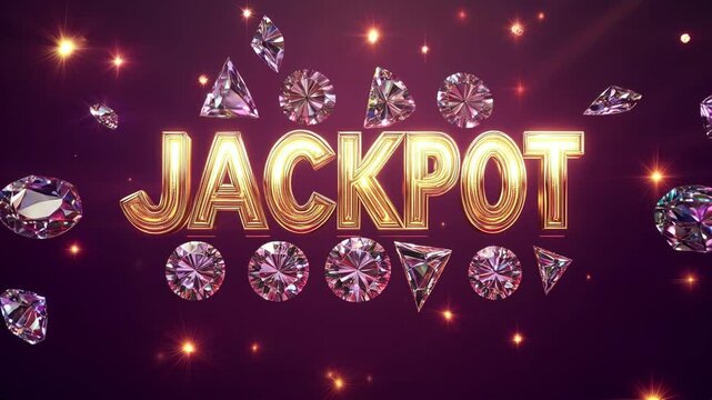 Experience the thrill of winning with golden jackpot text surrounded by shimmering diamonds and vibrant neon lights