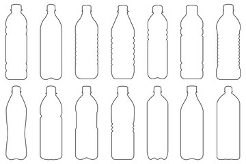 Plastic bottle icon, vector set. Black water bottles type illustration. Plastic bottle black line icon vector design. PET Bottle, Plastic Icon Vector Design vector Illustration. 