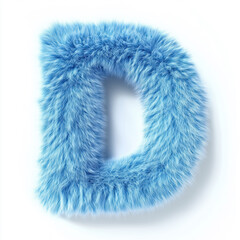 Fototapeta premium 3D-rendered letter 'D' covered in soft, fluffy blue fur, isolated on a white background. A creative and tactile typographic design ideal for playful, modern, and artistic concepts