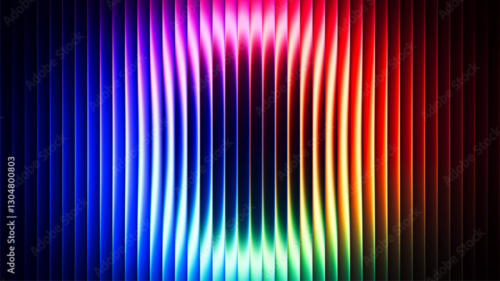 Poster vibrant circular gradient pattern with ribbed fractal glass texture effect blending neon rainbow col