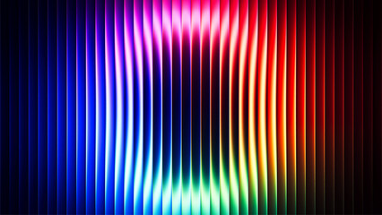 Vibrant circular gradient pattern with ribbed fractal glass texture effect blending neon rainbow colors. Futuristic background with fluorescent wave effect perfect for creative digital designs. Vector