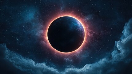 Fototapeta premium Breathtaking View of Solar Eclipse Surrounded by Stars and Cosmic Clouds in Deep Space