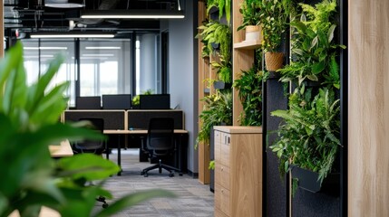Modern Office Design Featuring Indoor Plants and Stylish Furniture in Creative Work Environment