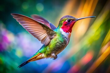 Fototapeta premium Vibrant Hummingbird in Flight: Close-Up Nature Abstract
