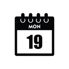 calender icon, 19 monday icon with white background