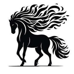 Majestic Black Stallion Vector with Flowing Mane – Elegant Horse Silhouette