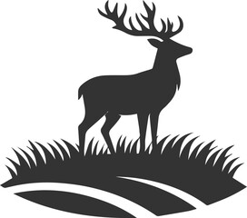 A deer standing atop a grassy hill animal silhouette vector