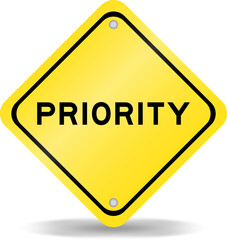 Yellow color transportation sign with word priority on white background