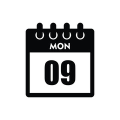 calender icon, 09 monday icon with white background