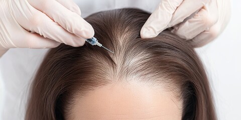Obraz premium A person receiving a hair-filling treatment in a beauty salon.