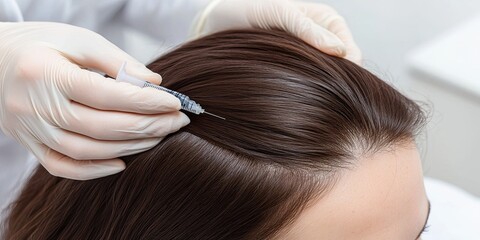 Fototapeta premium A person receiving a hair-filling treatment in a beauty salon.