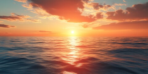 Obraz premium Stunning Sunset Over the Calm Sea with Vibrant Colors and Realistic Details in Ultra HD Quality