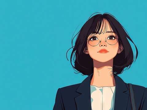 Stylish anime portrait of a young woman urban setting digital art bright colors close-up viewpoint