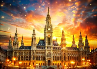 Fototapeta premium Vienna City Hall Double Exposure: Majestic Architecture and Cityscape