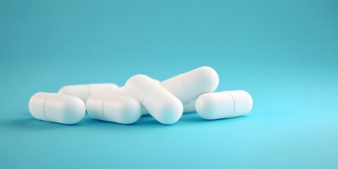 Realistic White Pills on a Blue Background in Ultra HD Quality for Medical or Pharmaceutical Themes