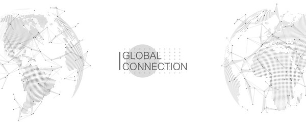 Global network connection banner design template. Big data visualization idea. Header social network communication in the global business concept. Internet technology. Vector illustration