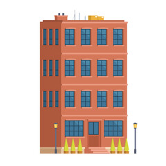 Naklejka premium Classic Brick Urban Tenement House. Vector Illustration in Flat Style. Industrial Era Architecture