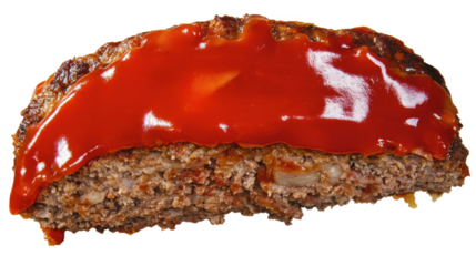 Delicious Juicy Meatloaf Slice Topped with Red Sauce, Close-up Food Photography