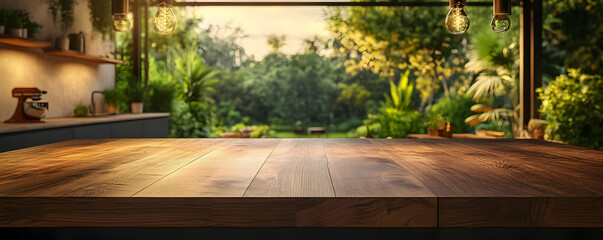 Fototapeta premium Kitchen garden view wooden table