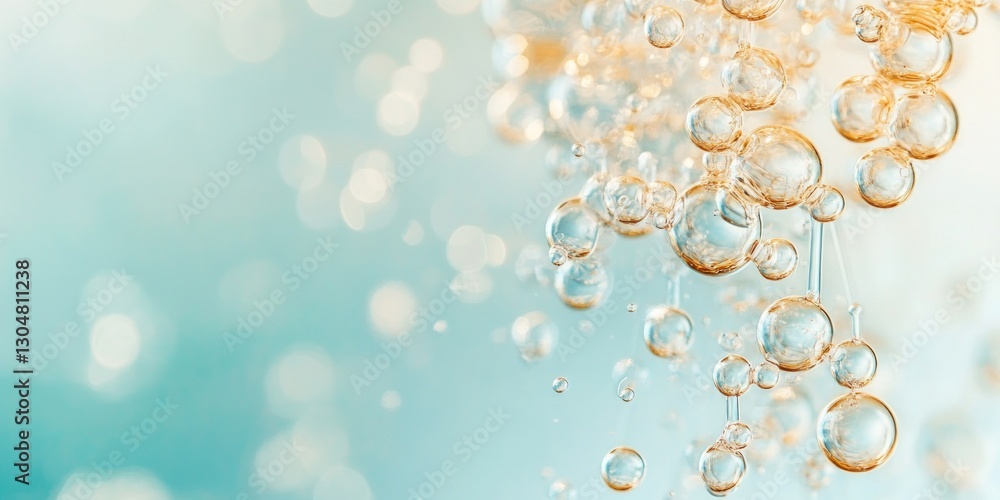 Poster bubbles drift through a tranquil setting, reflecting light and creating a mesmerizing display of sha