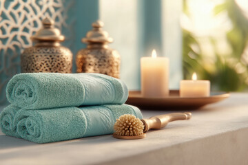 luxury spa interior with towels and candles