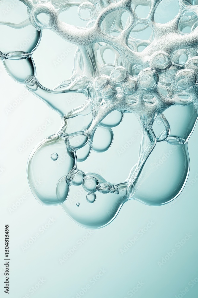 Poster delicate bubbles rise and cluster in a serene liquid, capturing soft reflections of light and creati