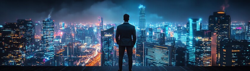 Obraz premium Executive on a rooftop at night