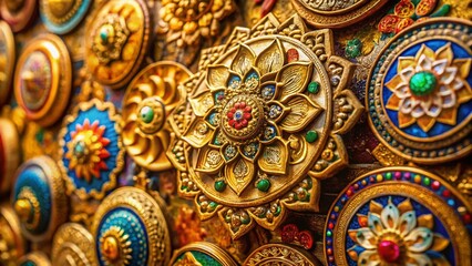 Vintage Floral Labels & Golden Eastern Emblems: Antique Design Elements Stock Photo