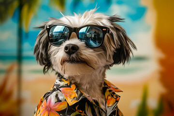 Stylish Dog in Sunglasses at the Beach