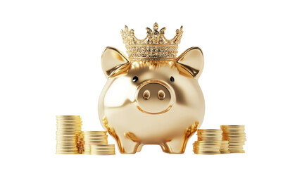 piggy bank and gold coins isolated on white background