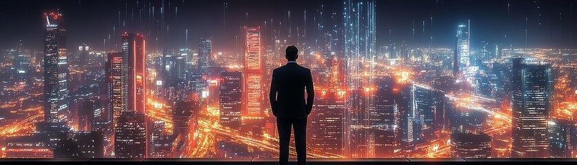 Executive on a rooftop at night