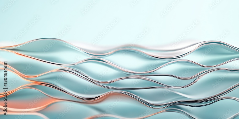 Poster wavy lines of translucent material flow gracefully, illuminated by soft light, creating a calming an