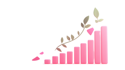 Pink business graph on white background