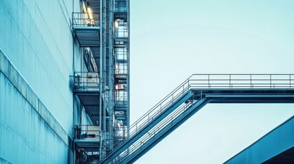Fototapeta premium Modern industrial architecture with geometric lines and metal structures. Conveyor Belt on a Modern Factory