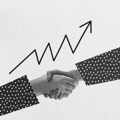 Two hands shaking with an upward graph in the background. Business deal, partnership. Concept of...