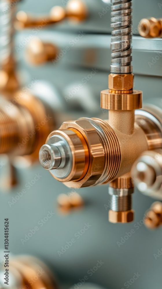 Poster brass valve and piping components are displayed prominently, highlighting the craftsmanship and engi