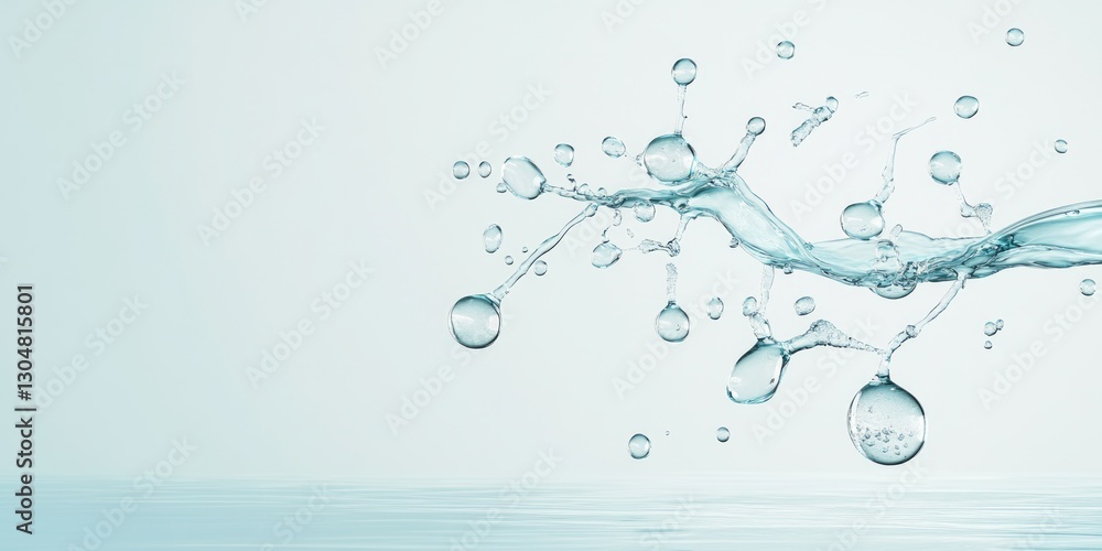 Poster water splashes gracefully upward, creating a visual display of droplets against a light and airy bac