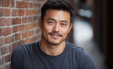 Obraz premium Headshot of a male Asian actor in his late thirties