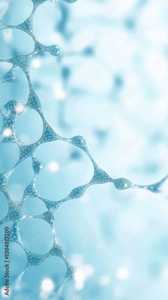 Poster complex structures of tiny bubbles interconnect in a soothing blue backdrop, creating an abstract vi