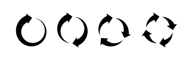 Circular arrow icons. Round cycle illustrating repeat, rotation or refresh loading process. Vector set isolated on white background.
