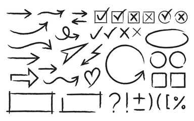 Hand drawn arrows with various twists and turns, Set of Arrow Grunge Routes line trace on white background.