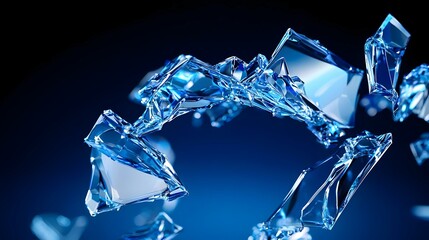 Shimmering Blue Crystal Fragments Floating on Dark Background