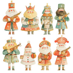 Festive santa characters winter wonderland illustration whimsical colorful creative design