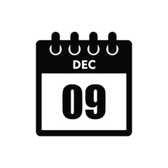 calender icon, 09 december icon with white background