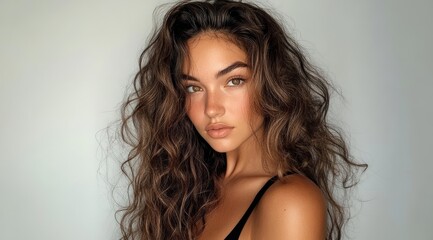 Naklejka premium attractive woman with long, curly hair.