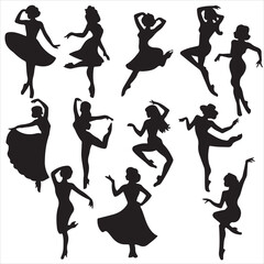 set vector various women dancing, Dancing, Group of people dancing silhouettes