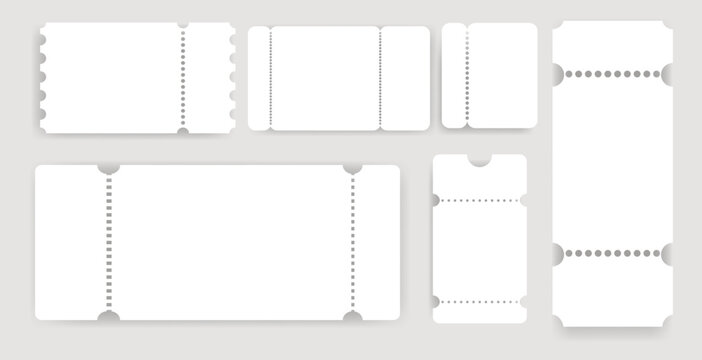 Blank ticket template set with perforated edges set.collection of blank white ticket card templates in various shapes and sizes for event, coupons, invitations,custom designs.Vector illustration - Powered by Adobe