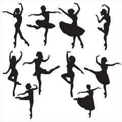 set vector various women dancing, Dancing, Group of people dancing silhouettes
