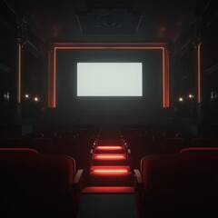 Obraz premium An Empty Theatre with Red Seats and Glowing Lights: Ready for the Show to Begin